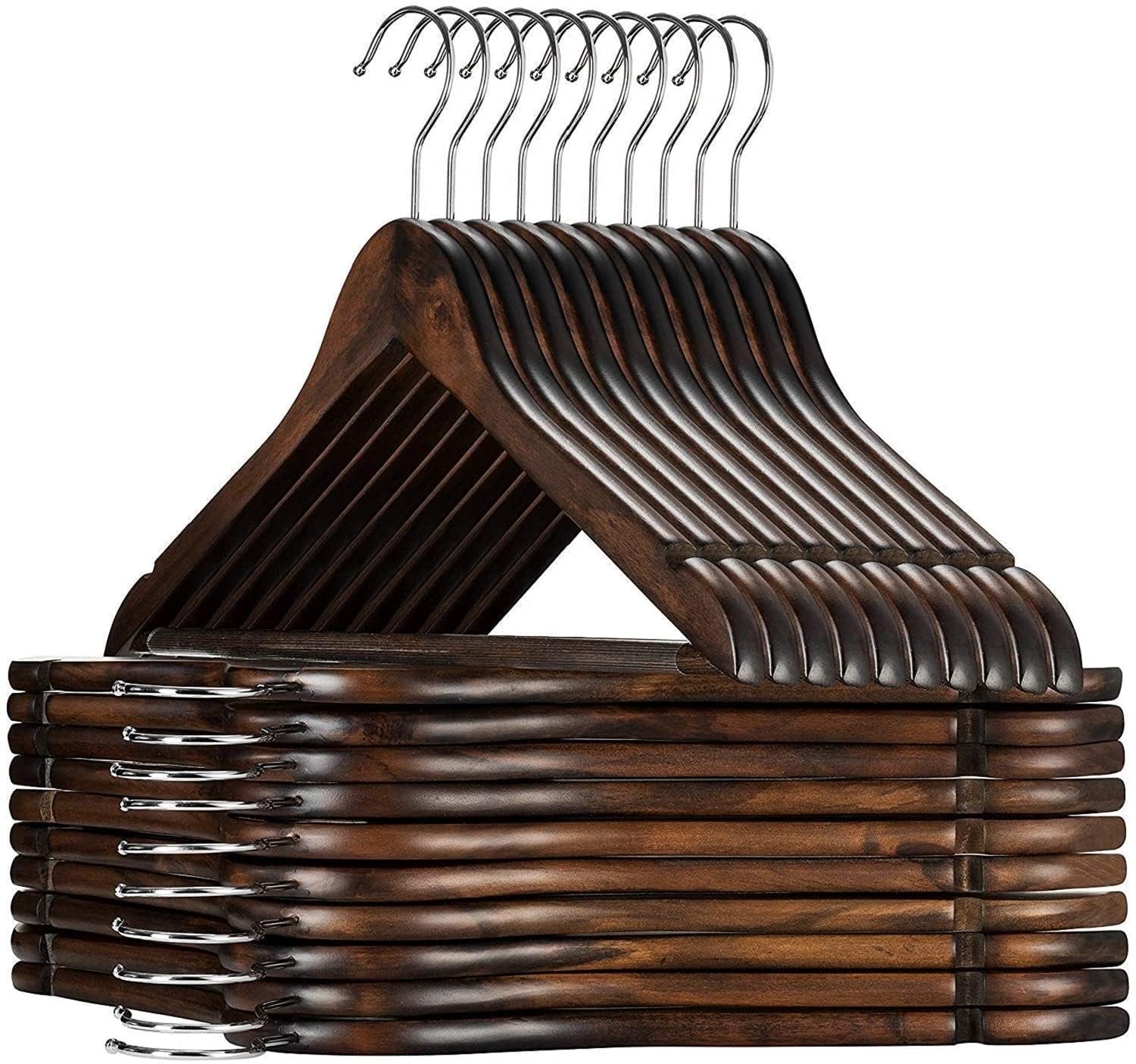 Barebeauty Solid Wood 360 Degree Swivel Chrome Garment Hangers With Non Slip Bar And Precisely Cut Notches Black Wooden Hanger (